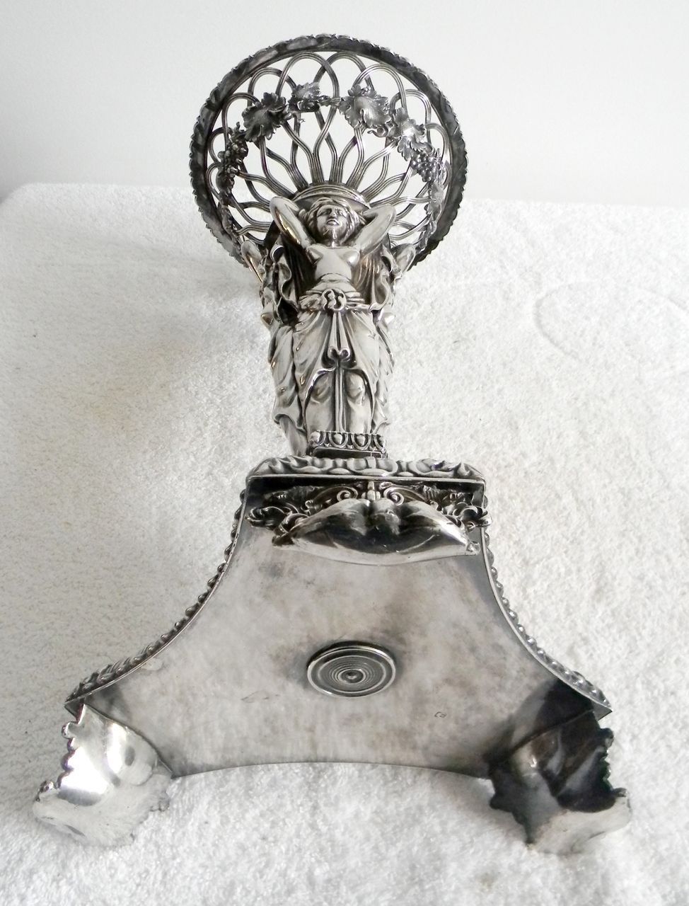 Art nouveau style TALL silver plate tazza centerpiece - nudes and crystal Art nouveau style TALL silver plate tazza centerpiece - nudes and crystal