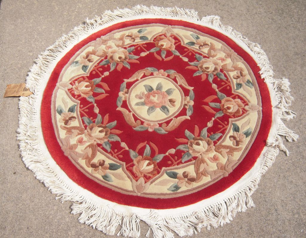 Vintage 3' Round Hand Woven Chinese Rug from bluesprucerugsandantiques