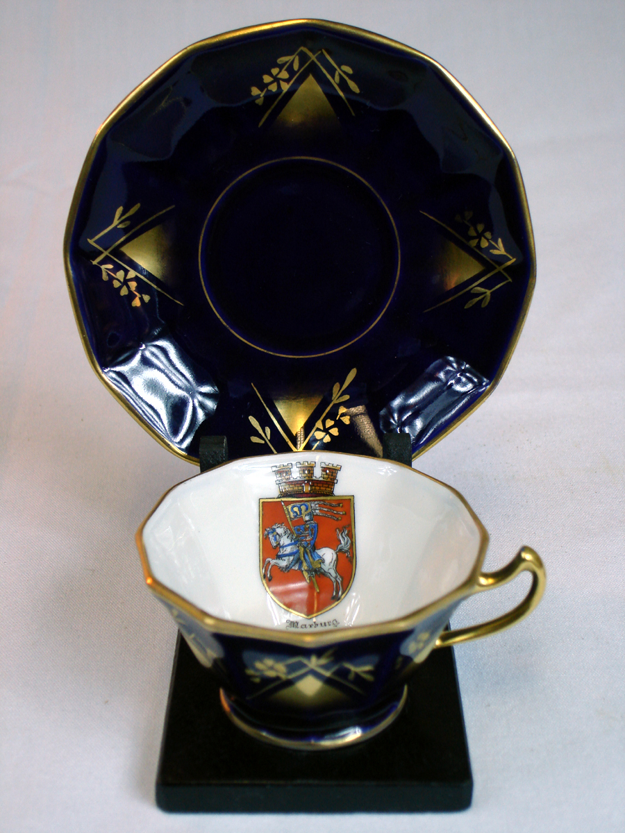 1934-1949 Henneberg German Porcelain Cobalt Blue Cup and Saucer 1934-1949 Henneberg German Porcelain Cobalt Blue Cup and Saucer