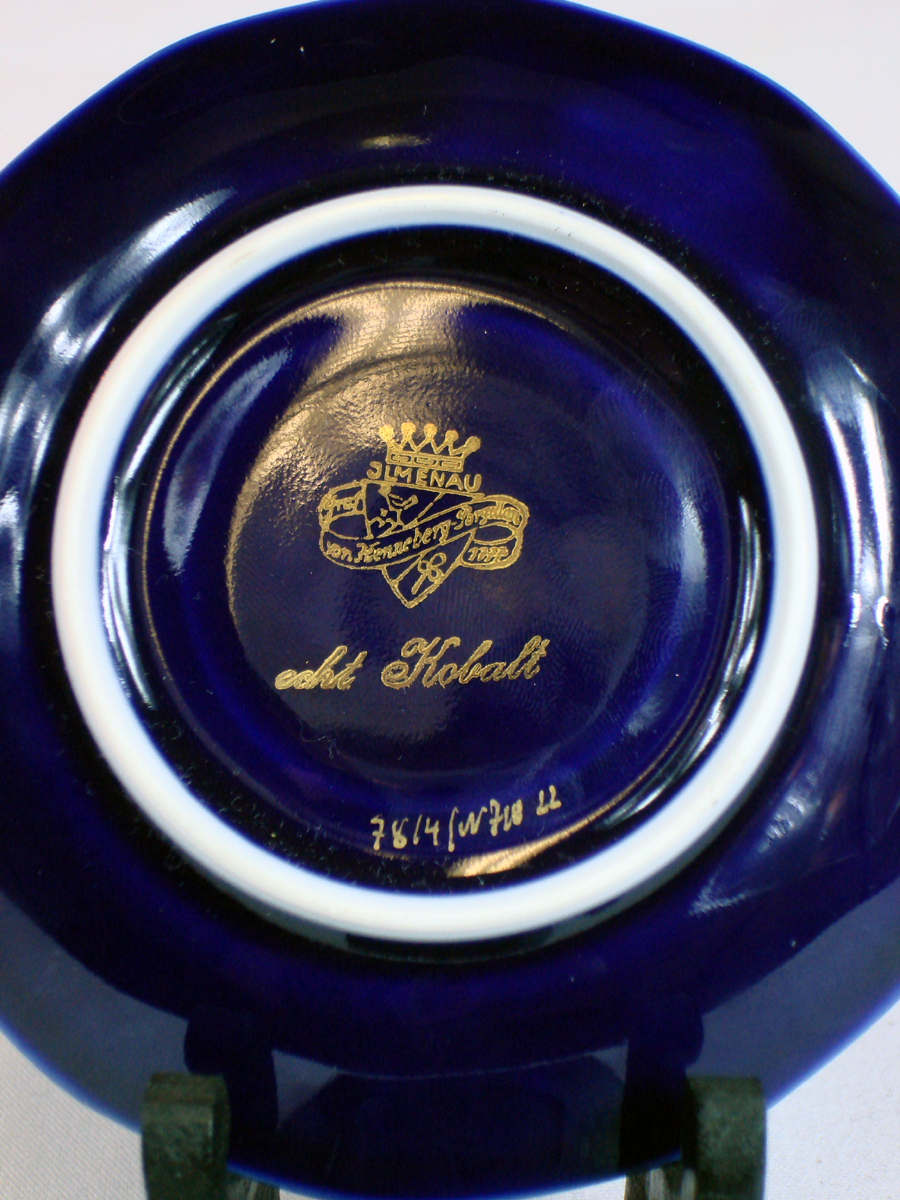 1934-1949 Henneberg German Porcelain Cobalt Blue Cup and Saucer 1934-1949 Henneberg German Porcelain Cobalt Blue Cup and Saucer