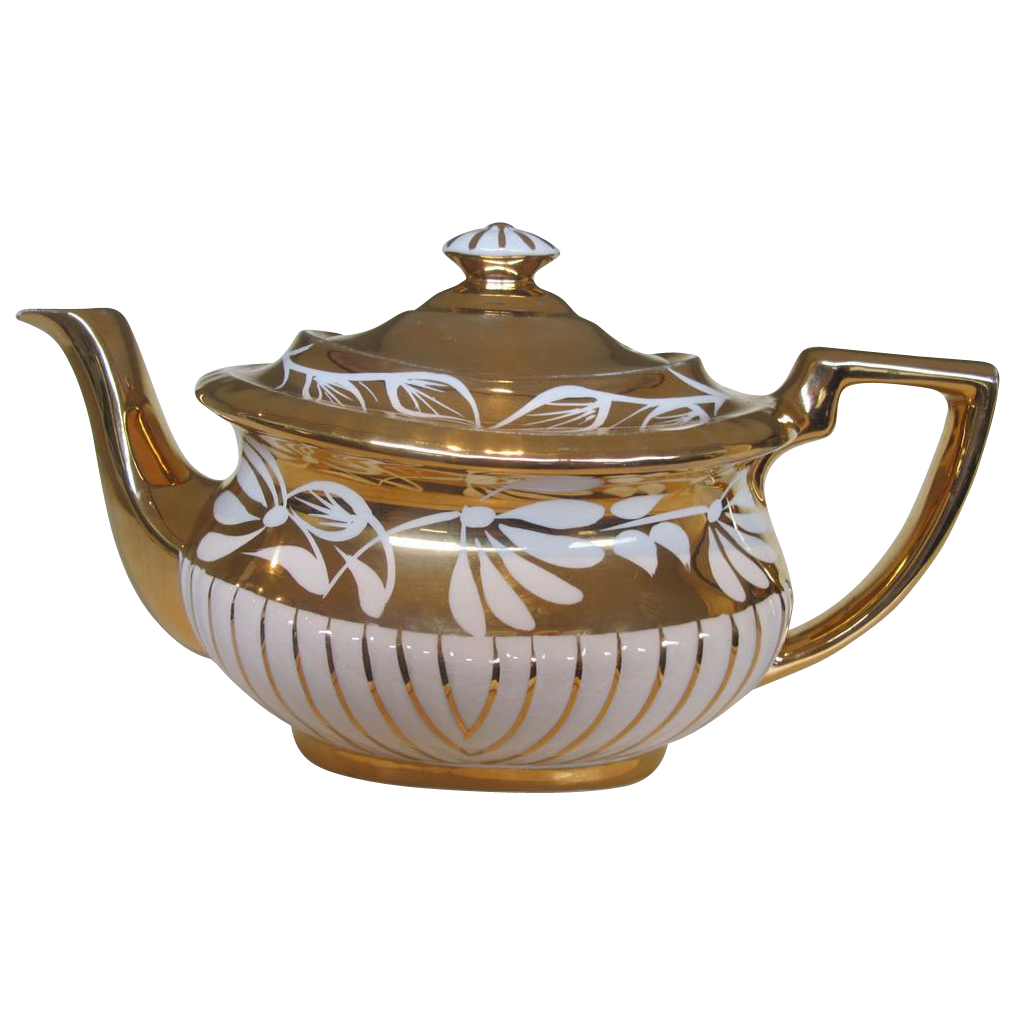 Gibson England, White Gold Teapot, Georgian Pattern