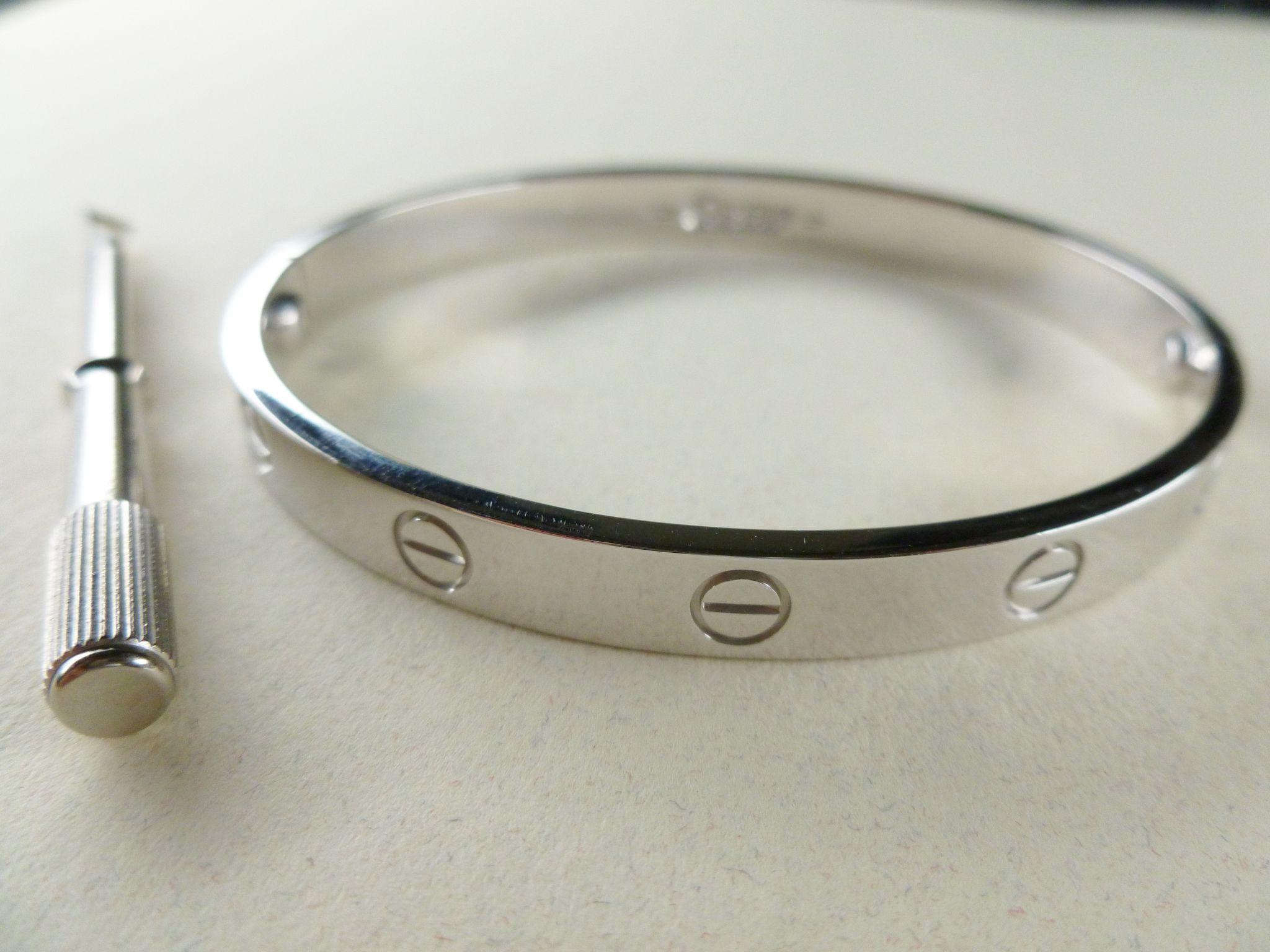 Vintage Cartier Love 18k White Gold Bangle Bracelet Size 17 from