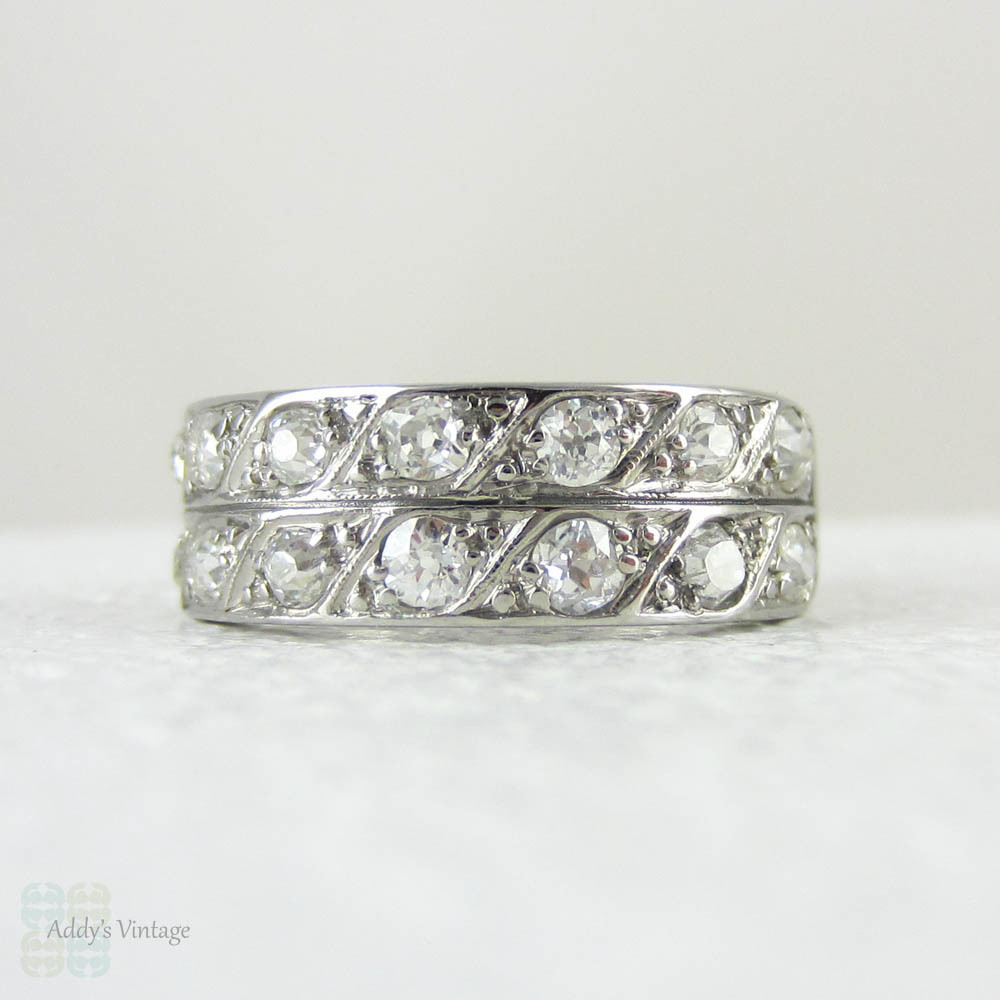 Art Deco Old European Cut Diamond Wedding Ring. Double Row Ring in ...