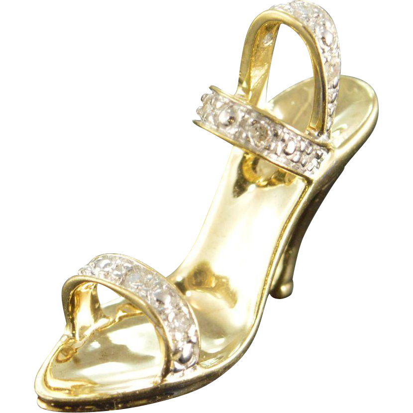 Diamond High Heel Shoe Pendant 10K Yellow Gold from curiouscabinet on ...