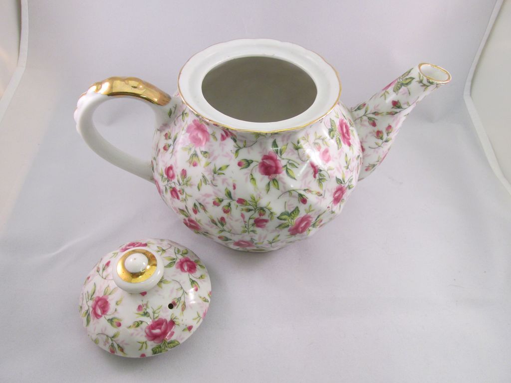 Lefton Rose Chintz Tea Set from warejewelry on Ruby Lane