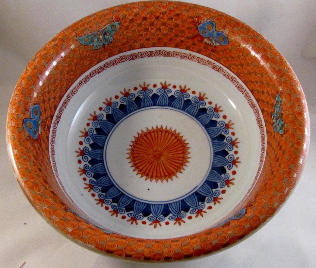 Japanese Antique Large koImari 伊万里 Porcelain Red and blue bowl with