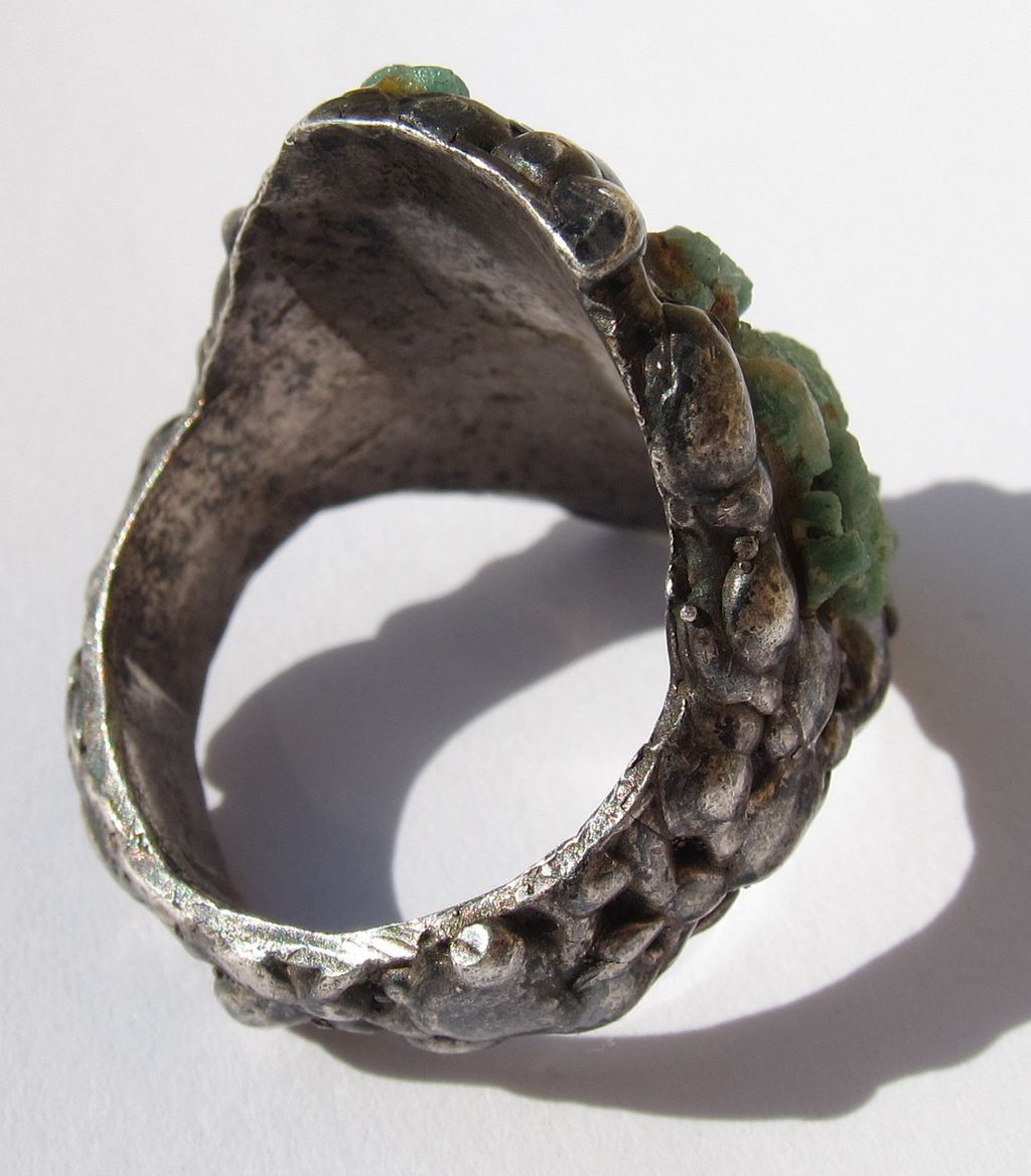 Rough Beryl Emeralds Unique Men's Gemstone Ring Size 12.25