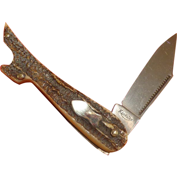 Rare Kinfolks Figural Pocket Knife Jigged Bone Ladies Boot Leg from