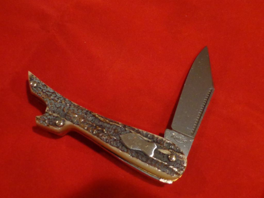 Rare Kinfolks Figural Pocket Knife Jigged Bone Ladies Boot Leg from