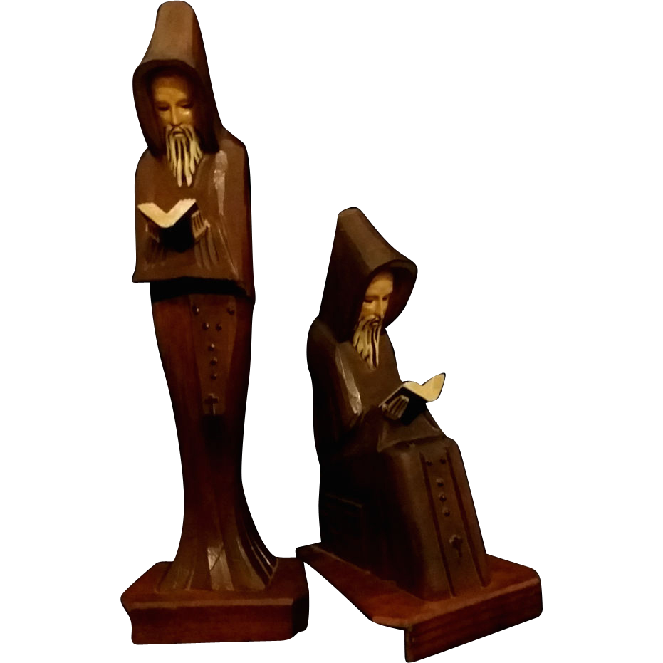 Hand Carved Reading Monks Set from vintagecatholic on Ruby Lane