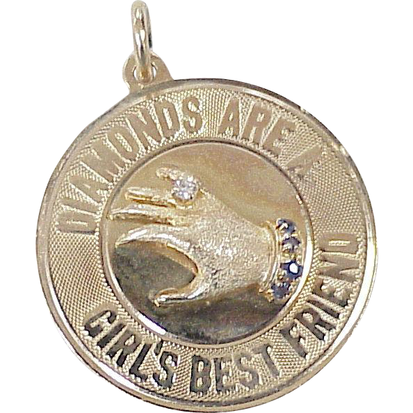 Vintage 14K Gold Jeweled Charm Diamonds Are a Girl's Best Friend from