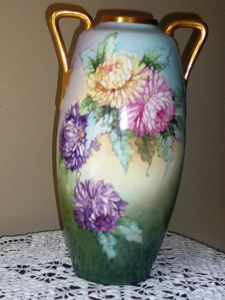 Large Austrian Vase with Gold Handles signed Kimmel Large Austrian Vase with Gold Handles signed Kimmel