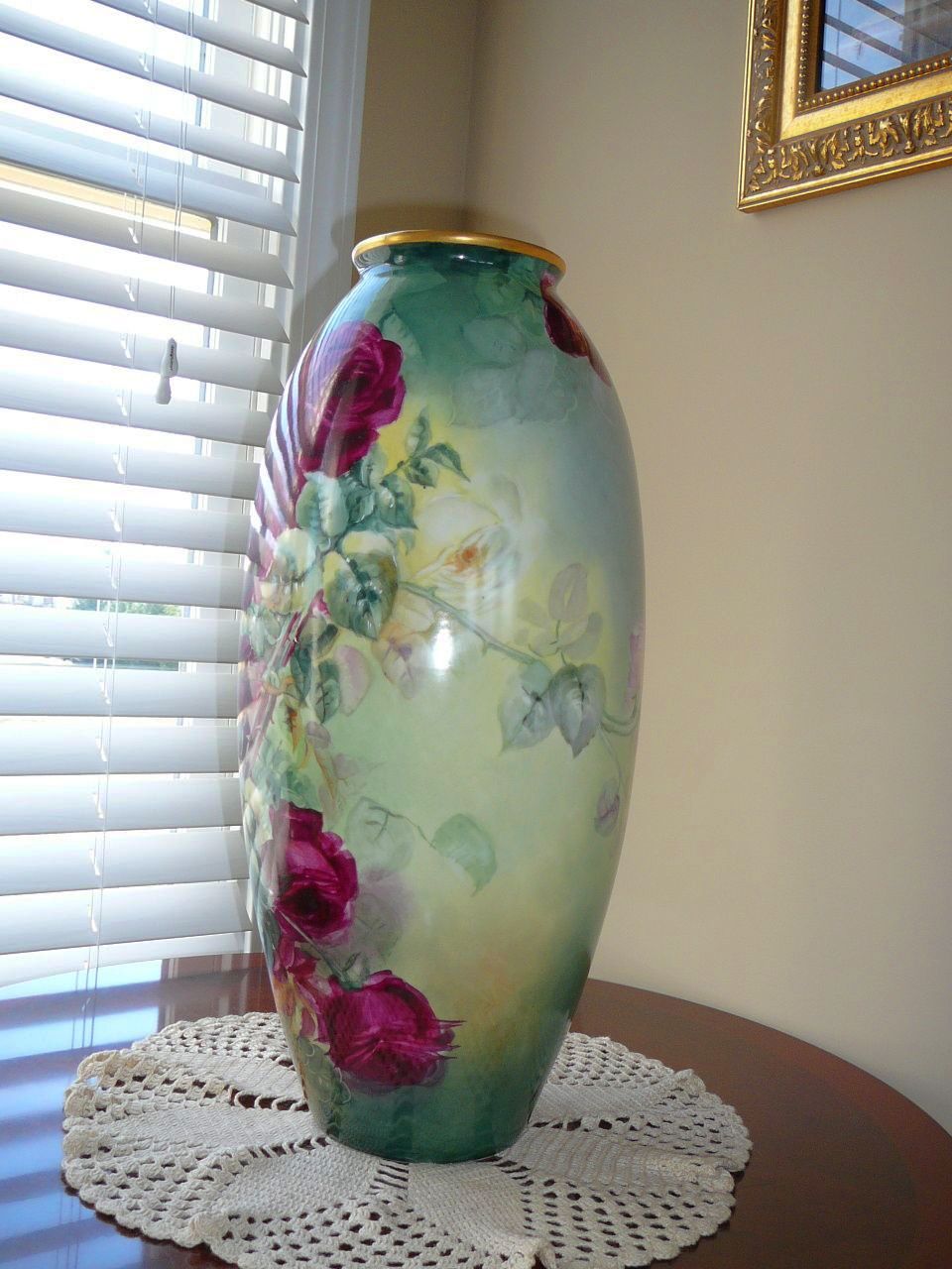 Marvelous 19 in. Large CAC Belleek Vase Urn with Roses Marvelous 19 in. Large CAC Belleek Vase Urn with Roses
