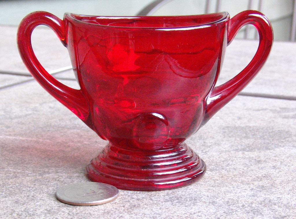 1935-1940 Ruby Red Moondrops Double Handle Open Sugar New Martinsville Glass 1935-1940 Ruby Red Moondrops Double Handle Open Sugar New Martinsville Glass