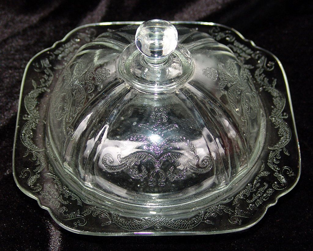 Hard to Find Vintage Crystal Madrid Depression Glass Butter Dish Circa 1932 Hard to Find Vintage Crystal Madrid Depression Glass Butter Dish Circa 1932