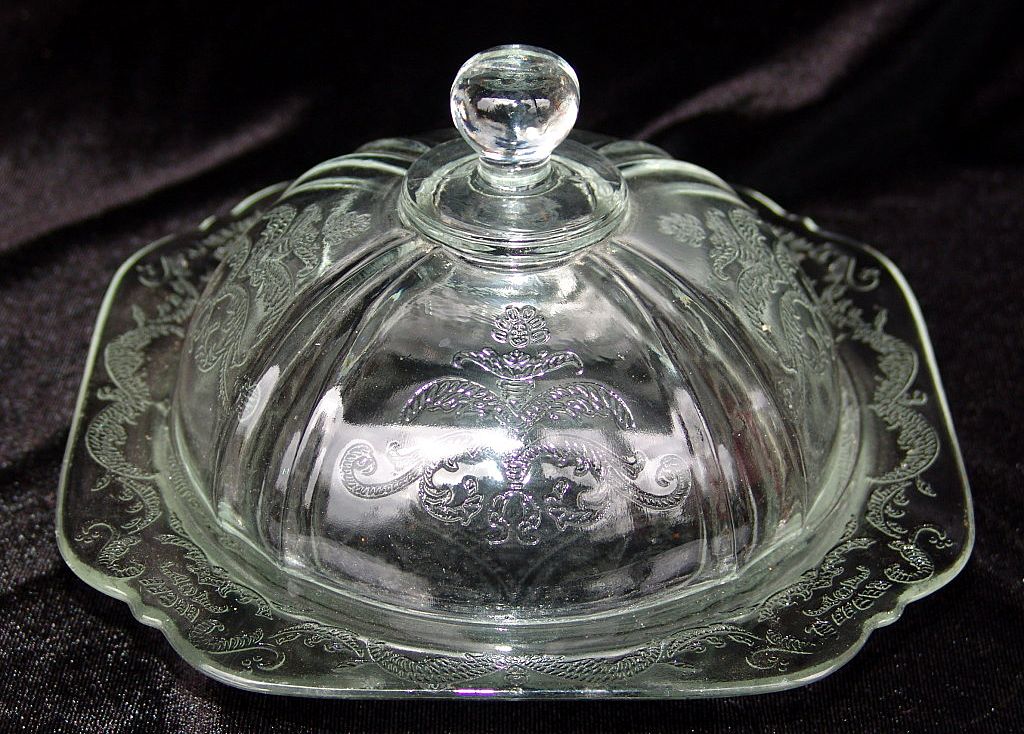 Hard to Find Vintage Crystal Madrid Depression Glass Butter Dish Circa 1932 Hard to Find Vintage Crystal Madrid Depression Glass Butter Dish Circa 1932