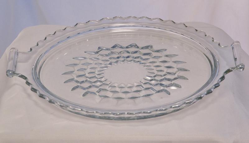 Depression Glass Sandwich Plate Tray Scalloped Closed Handle Etched Depression Glass Sandwich Plate Tray Scalloped Closed Handle Etched