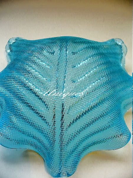 2 Ice Blue Italian Art Glass Leaf Nesting Nut Dishes 1960's 2 Ice Blue Italian Art Glass Leaf Nesting Nut Dishes 1960's