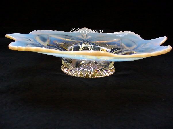 EAPG Dugan Glass Wheel and Block Opalescent Art Glass Bowl w/Goofus 1905 EAPG Dugan Glass Wheel and Block Opalescent Art Glass Bowl w/Goofus 1905