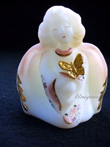 Fenton Glass Adorable Hand Painted Sitting Angel Artist Signed T. Gaskins Fenton Glass Adorable Hand Painted Sitting Angel Artist Signed T. Gaskins