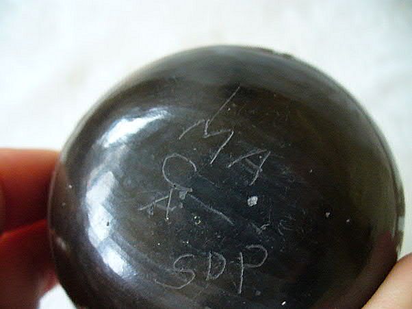 Sm. Santo Domingo Pueblo Indian Burnished Black Pottery Pot Signed MA & CA Sm. Santo Domingo Pueblo Indian Burnished Black Pottery Pot Signed MA & CA