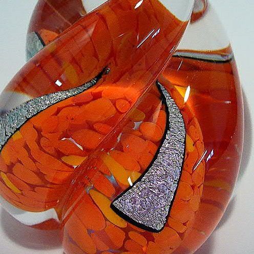C. Walters Spiral Snail Shell Paperweight Confetti Orange Cased Glass C. Walters Spiral Snail Shell Paperweight Confetti Orange Cased Glass