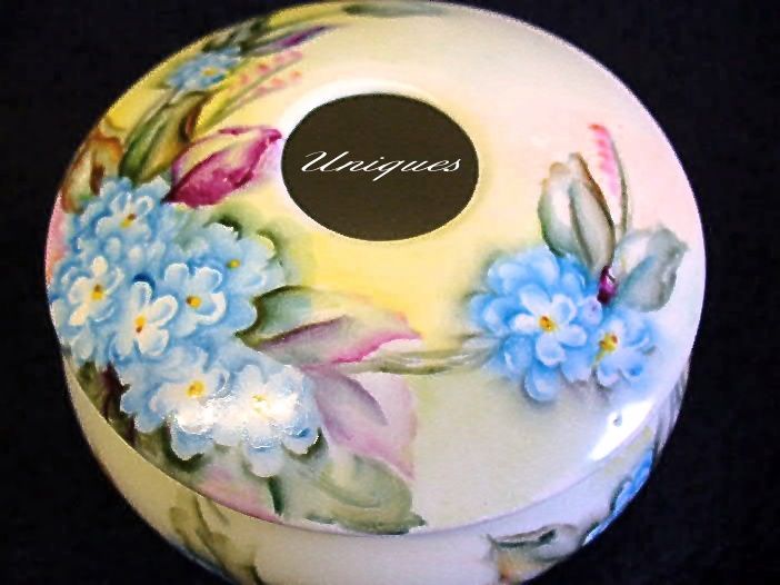 MZ Austria Porcelain Hair Receiver Dish HP Flowers Hydrangea MZ Austria Porcelain Hair Receiver Dish HP Flowers Hydrangea