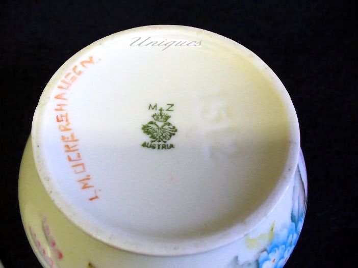 MZ Austria Porcelain Hair Receiver Dish HP Flowers Hydrangea MZ Austria Porcelain Hair Receiver Dish HP Flowers Hydrangea
