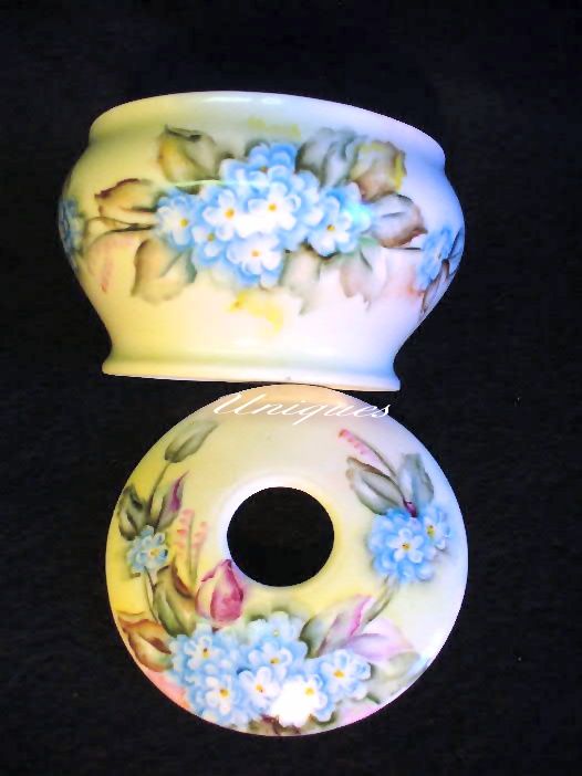 MZ Austria Porcelain Hair Receiver Dish HP Flowers Hydrangea MZ Austria Porcelain Hair Receiver Dish HP Flowers Hydrangea