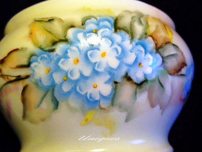 MZ Austria Porcelain Hair Receiver Dish HP Flowers Hydrangea MZ Austria Porcelain Hair Receiver Dish HP Flowers Hydrangea