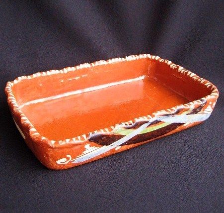 Vintage Mexican Bandera Redware Pottery Rectangular Dish Vintage Mexican Bandera Redware Pottery Rectangular Dish