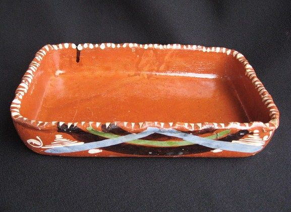 Vintage Mexican Bandera Redware Pottery Rectangular Dish Vintage Mexican Bandera Redware Pottery Rectangular Dish