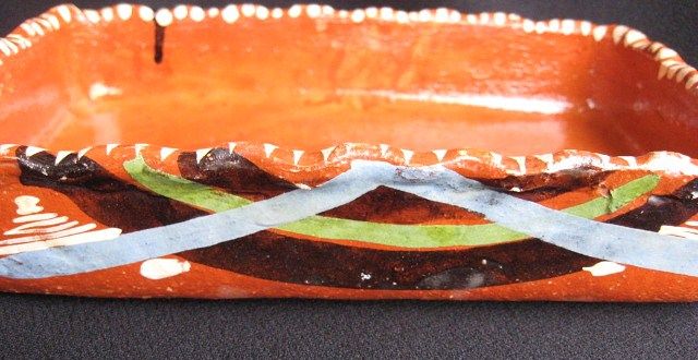 Vintage Mexican Bandera Redware Pottery Rectangular Dish Vintage Mexican Bandera Redware Pottery Rectangular Dish