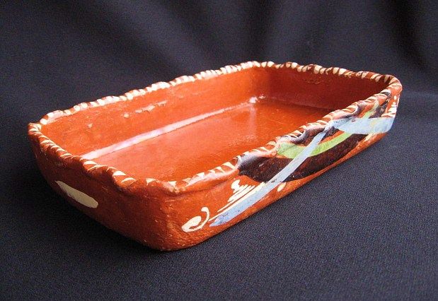 Vintage Mexican Bandera Redware Pottery Rectangular Dish Vintage Mexican Bandera Redware Pottery Rectangular Dish