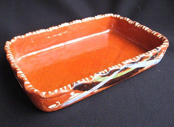 Vintage Mexican Bandera Redware Pottery Rectangular Dish Vintage Mexican Bandera Redware Pottery Rectangular Dish