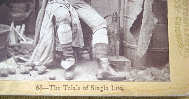1876 "Trials of Single Life" Humorous Stereoscopic Card by Melander 1876 "Trials of Single Life" Humorous Stereoscopic Card by Melander
