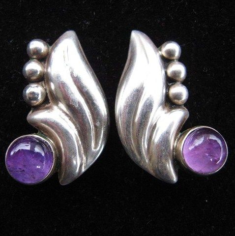 1930s Mexican Deco Silver & Amethyst Earrings 1930s Mexican Deco Silver & Amethyst Earrings