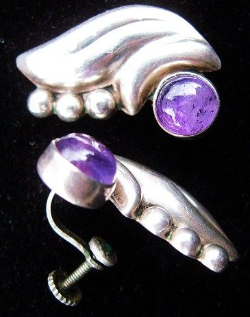 1930s Mexican Deco Silver & Amethyst Earrings 1930s Mexican Deco Silver & Amethyst Earrings