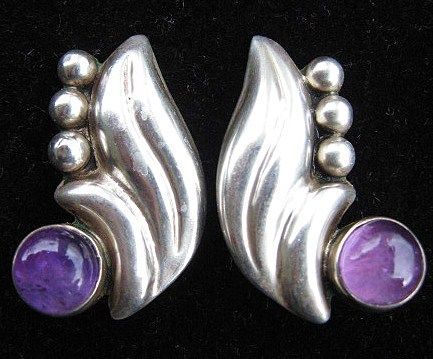 1930s Mexican Deco Silver & Amethyst Earrings 1930s Mexican Deco Silver & Amethyst Earrings