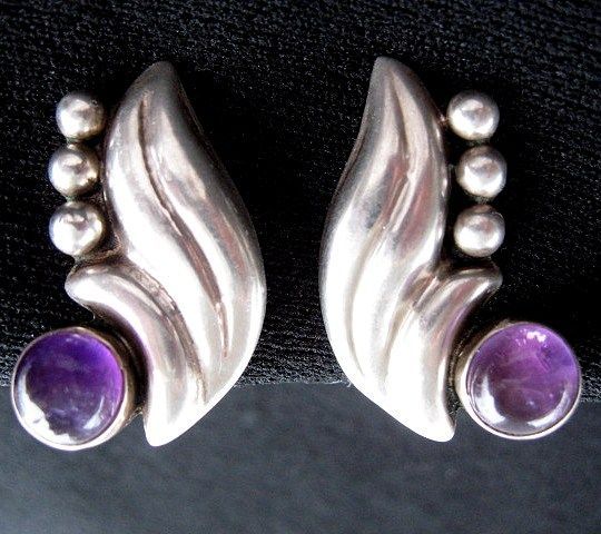 1930s Mexican Deco Silver & Amethyst Earrings 1930s Mexican Deco Silver & Amethyst Earrings