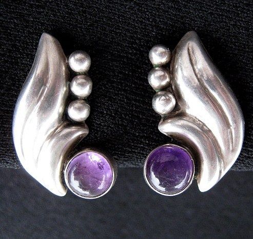1930s Mexican Deco Silver & Amethyst Earrings 1930s Mexican Deco Silver & Amethyst Earrings