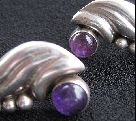 1930s Mexican Deco Silver & Amethyst Earrings 1930s Mexican Deco Silver & Amethyst Earrings