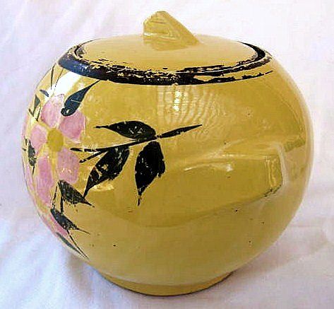McCoy Yellow Cold Paint Floral Biscuit Jar Cookie Jar McCoy Yellow Cold Paint Floral Biscuit Jar Cookie Jar