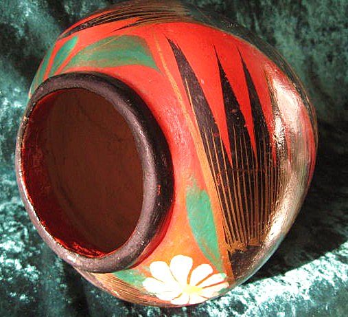 Tonala Mexico Burnished Fantasia Vase Feathered Bird Design circa 1940 Tonala Mexico Burnished Fantasia Vase Feathered Bird Design circa 1940