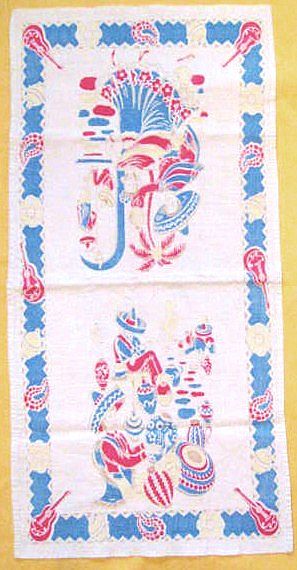 Vintage Mexican Theme Tea Towel -- Senoritas, Pottery, Guitars Vintage Mexican Theme Tea Towel -- Senoritas, Pottery, Guitars