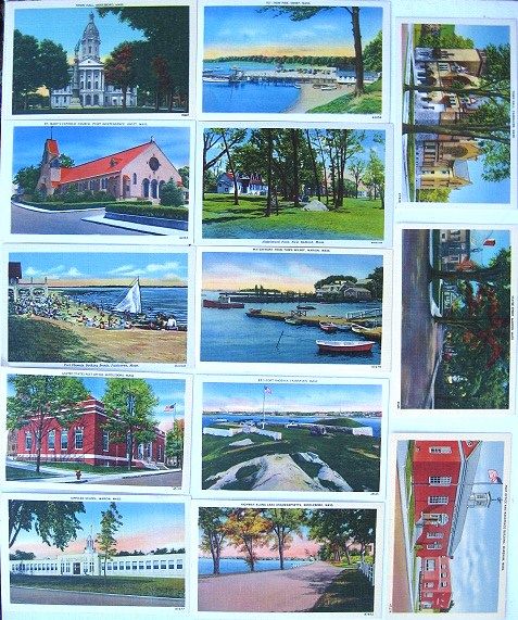 Lot of 13 New Bedford News Linen Postcards of Massachusetts Cities 1930s 1940s Lot of 13 New Bedford News Linen Postcards of Massachusetts Cities 1930s 1940s