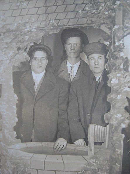 Three Men at Wishing Well Real Photo Postcard RPPC c. 1900 Three Men at Wishing Well Real Photo Postcard RPPC c. 1900