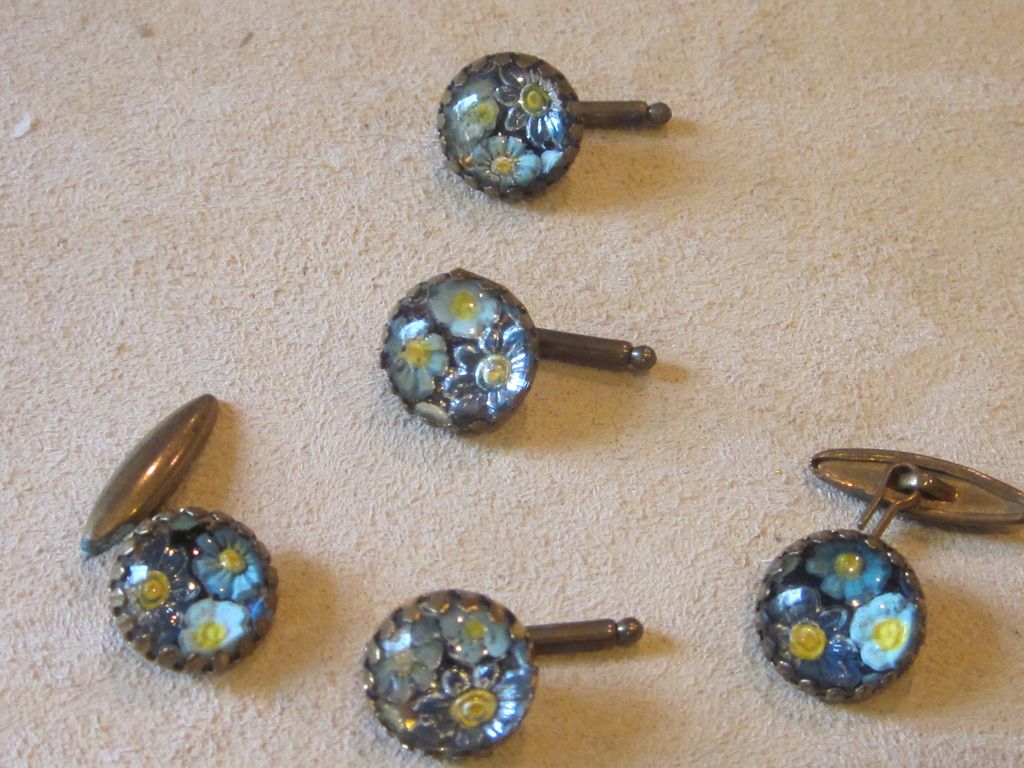 Victorian Unusual Glass Cuff Links and Button Covers Victorian Unusual Glass Cuff Links and Button Covers