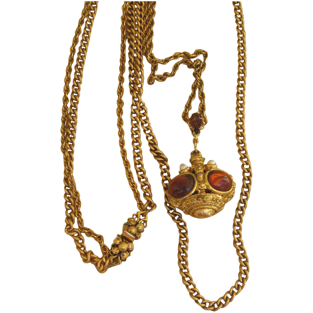 Unsigned Goldette Vintage Victorian Revival Fob Necklace Unsigned Goldette Vintage Victorian Revival Fob Necklace