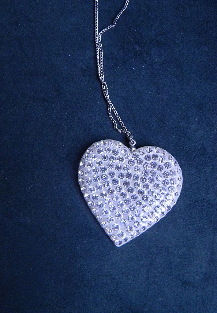 Vintage Celluloid Rhinestone Heart Necklace Vintage Celluloid Rhinestone Heart Necklace